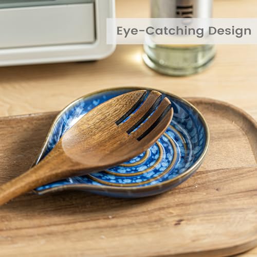 Image of LAUCHUH Spoon Rest for Stove Top, 5 inch Ceramic Spoon Holder Large Cooking Utensil Holder for Kitchen Countertops, Ladle, Cooking Spoons, Spatula, Tongs, Heat-Resistant, Starry Blue