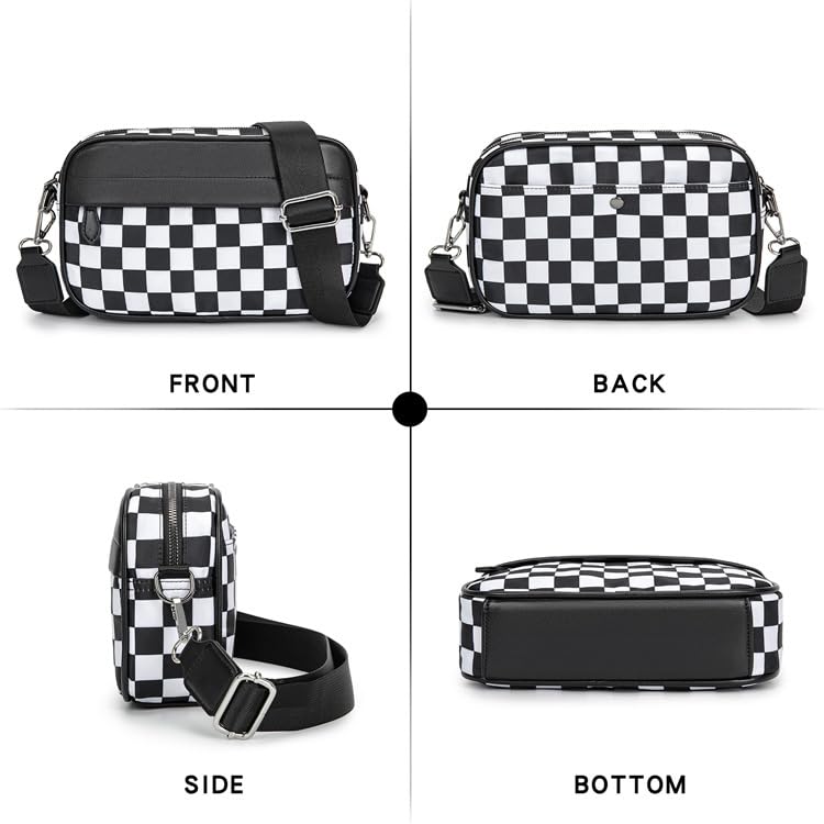 Image of Checkered Crossbody Bag for Women,Camera Sports Purses Lightweight Shoulder Bag Waterproof Purse