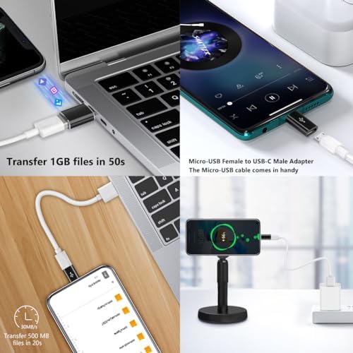 AXFEE Adapter USB C do Lightning, 6 sztuk, adapter USB C na USB 3.0 OTG, adapter micro USB na USB C, gniazdo do wtyczki, kompatybilny z IPhon MacBook Pro, Samsung Galaxy, telefonami komórkowymi,