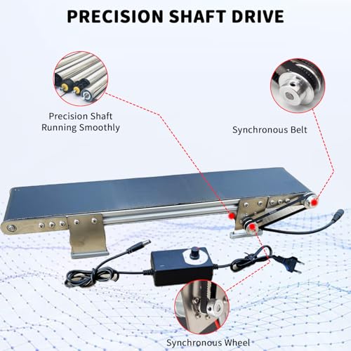 Edelstahl Mini-Förderautomat, DC 12V Elektrisches Desktop Förderband Einstellbare Geschwindigkeit, Automatisches Förderband mit Adapter Geeignet für Reibung Experiment Gerät, 49x10cm