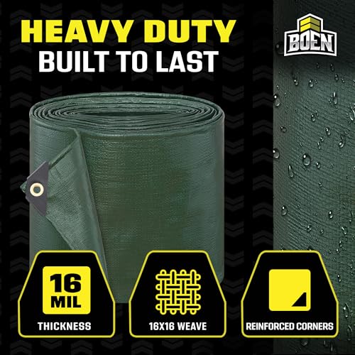 Ultra Heavy Duty Tarp Waterproof Large Cover | Hunter Green, 12\' x 25 16 Mil Thick | Rip Proof Tarps | Thick Weave Material, UV Resistant Great for Tarpaulin Canopy Tent, Boat, RV or Pool Cover - Thumbnail 2
