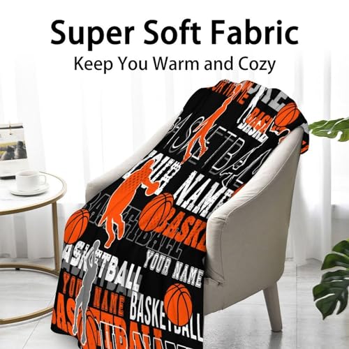 Mercuryelf Custom Basketball Throw Blanket - Soft, Fuzzy & Warm - 60x80 Inches Flannel Blankets for Bed, Couch - Black Sports Throws Gift for Adults