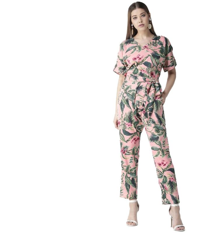 Women's Polyester Floral Half Sleeve Jumpsuit (Pink, L)-PID55823-image-15