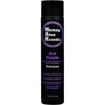Zoe Purple Color toning, vitamin hair growth shampoo with Biotin and natural DHT blockers to help stop hair loss and faster hair growth. For all blonde hair, Non Comedogenic purple shampoo