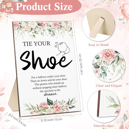 Image of Roowest 51 Pcs Tie Your Shoe Baby Shower Game Sign Wooden Sign Greenery Gift Sets Gender Reveal Party Favors 50 Balloons Latex Balloons for Game Wedding Supplies(Pink,Flowers)