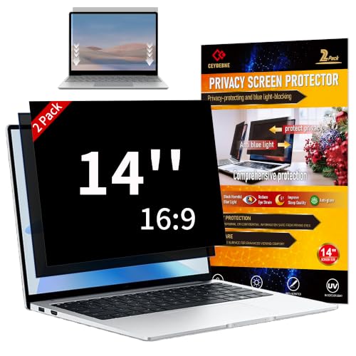 Ceydebne [2 Pack] 14 Inch Laptop Privacy Screen, Blue Light Filter