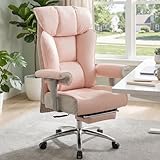 Efomao Big and Tall Office Chair for Women 400lbs - Heavy Duty Executive Desk Chair with Footrest & 23' Wide Seat - High Back Computer Chair for Heavy People, Home Office, Pink