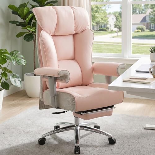 Efomao Heavy Duty Office Chair with Footrest Pink