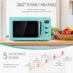 SIMOE Retro Microwave Oven 0.9Cu.ft,900W Compact Countertop Microwave w/5 Micro Power & 8 Auto Cooking, Child Lock, Timer Setting & Glass Turntable, LED Display, Mint Green