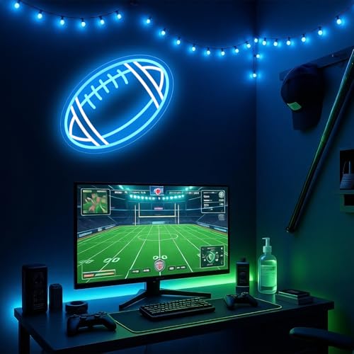 Image of Football Neon Sign, Dimmable LED Football Signs for Wall Decor Rugby Neon Lights for Boys Man Cave Game Room Sports Theme Bedroom Decor (Size: 14x8.47inch)
