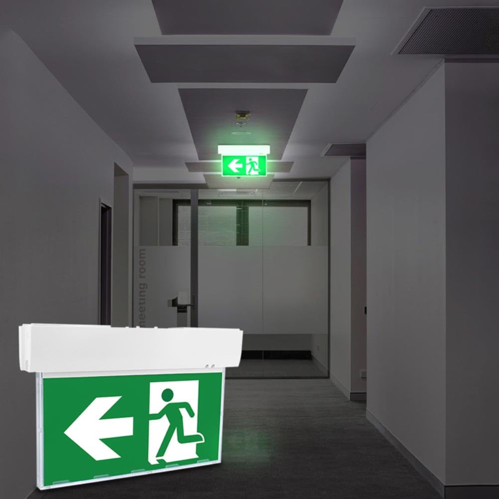 NCC-Licht Lampe de secours LED - Montage mural et plafond - 5,5 W - Lumière continue avec 4 pictogrammes et batterie remplaçable