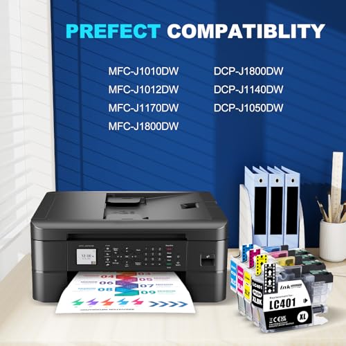 Image of LC401XL High Yield Ink Cartridges (4 Pack), Non-OEM Compatible for Brother LC-401XL LC401 XL Printers MFC-J1010DW MFC-1012DW MFC-J1170DW MFC-J1800DW DCP-J1140DW (Black Cyan Magenta Yellow)