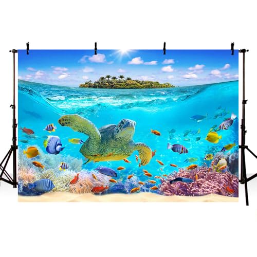 AIBIIN Toile de fond sous la mer 2,1 x 1,5 m sous la mer, océan, corail, ciel, nuages, îles de bord de mer, arrière-plan pour photographie d'anniversaire, fête prénatale, décoration de fête, portrait,