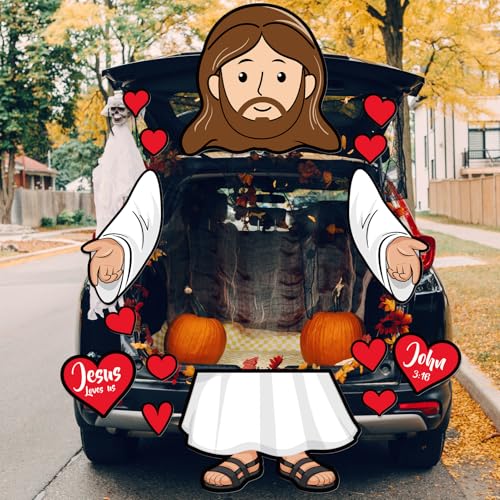 Supervitae 16 Pcs Halloween Jesus Trunk or Treat Car Decorations Kit Jesus Loves Us Cutouts John 3: 16 Christian Decoration for Halloween Car SUV Archway Garage Door Outdoor Religious Decor