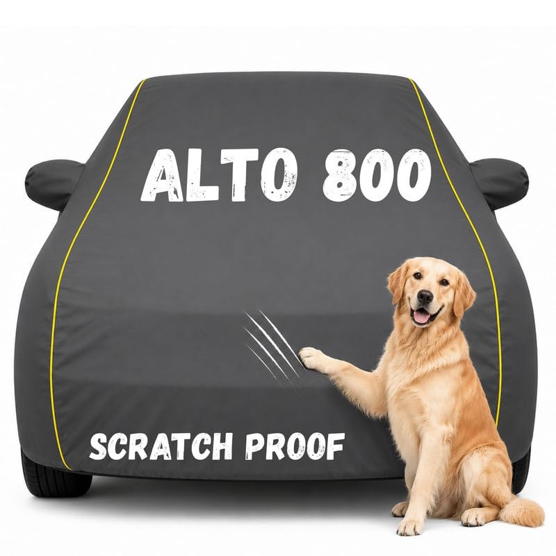 Image of Pure Fabric Grey 100% Waterproof Alto 800 Car Cover | Polyester Car Body Cover for Rain & Sun | UV Protection, Dustproof, Scratch Resistant, Windproof, Heat Resistant, Custom Fit