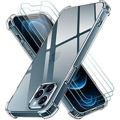 ivoler 4 in 1 Funda Compatible con iPhone 12 Pro MAX 6.7 Pulgadas con 3 Piezas Cristal Templado, Transparente Carcasa Protectora Anti Choque Case, Suave TPU Silicona Anti arañazos Caso