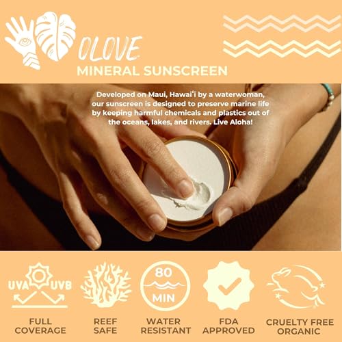 OLOVE Reef Safe Mineral Sunscreen SPF 33 Face + Body, Organic Cruelty Free Ingredients, Water Resistant, Plastic Free (4OZ)
