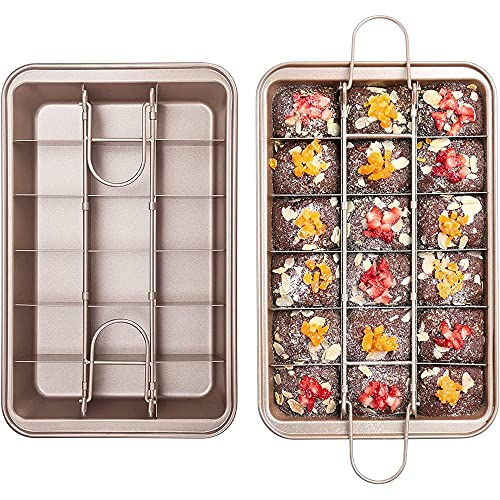 Brownie Pan, molde para assar Brownie, molde de bolo de Brownie, 18 cavidade aço carbono antiaderente bandeja de Brownie com divisores e fundo solto para assar bolo, Brownie