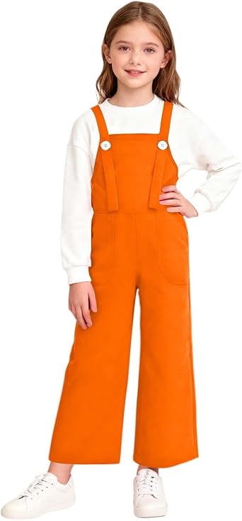 Girls Boys Overalls Casual Solid Color Adjustable Strap Jumpsuit Comfy Baggy Rompers for Kids Long Pants with Pockets
