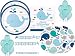 Lil' Spout Blue Whale Baby Shower Plates, Napkins, Banner & Balloons for 16 Guests