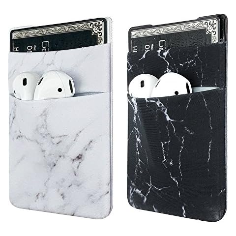 Two Pack Phone Card Holder uCOLOR Stretchy Lycra Wallet Pocket Credit Card ID Case Pouch Sleeve 3M Adhesive Sticker on iPhone Samsung Galaxy Android Smartphones (Black White Marble) Cover