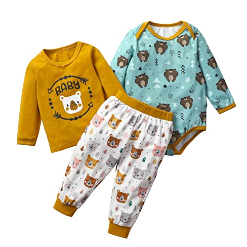 Image of Toddler Baby Girl Clothes Outfit Newborn Girls Boy Print T-shirt Tops Long Sleeve Romper Elastic Long Pants Set