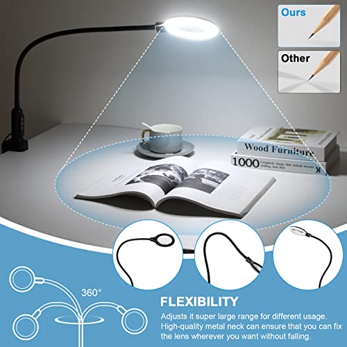 Tomsoo 26" Gooseneck Magnifying Lamp With Clamp, 5 Color Modes Stepless Dimmable Led Desk Light With Magnifying Glass, 5X Real Glass Lighted Magnifier Hands Free For Painting Close Work Craft Hobby #TOP5