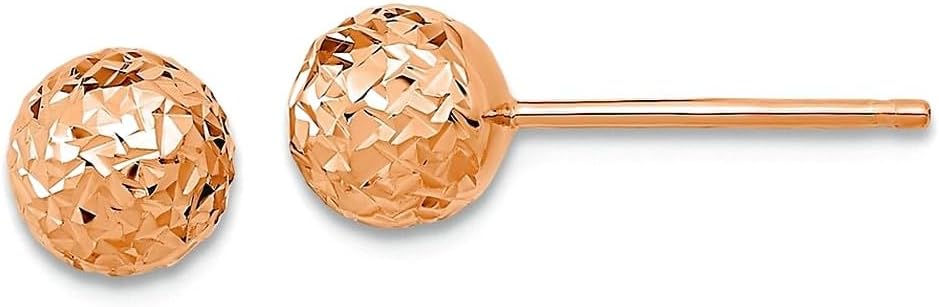 14k Rose Gold 6mm Sparkle-Cut Ball Post Earrings 6x6mm Wide Ball Earring for Women