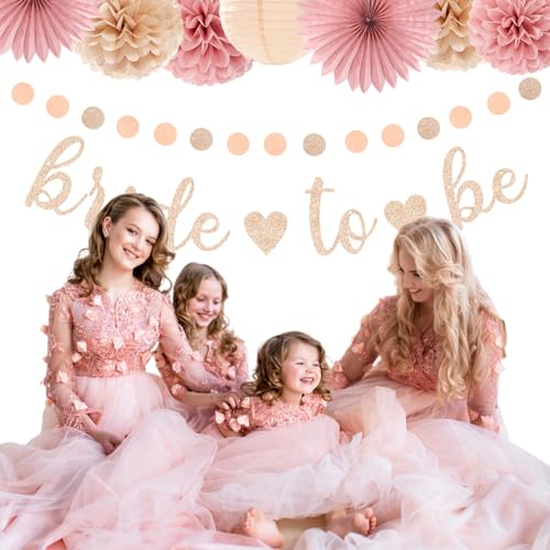 Image of Blush-Pink Rose-Gold Bridal-Shower Fall Party-Decorations - 31pcs Bride to Be Sign Banner,Bachelorette Paper Lanterns,Wedding Streamers Garland,Boho Peach Tissue Pom Poms Fans Decor Supplies Burgleda