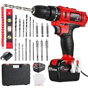 TEENO Martillo Perforador 21V, Taladro Destornillador InalÃ¡mbrico con 2 BaterÃ­as de 2000mAh, 40Nm, 18+3 Ajustes de Par, 20 Accesorios, 2 Velocidades, Luces LED, Apto para Uso DomÃ©stico y Bricolaje