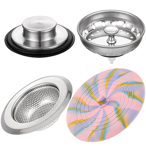 CALATOUR Kitchen Sink Drain Strainer 4-Pcs,Drain Cover,Sink Stopper,Sink Strainer,Garbage Disposal Stopper,Preventing Clogging of Kitchen Drain