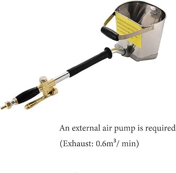 Pneumatic Plaster Sprayer Gun for Home Interior and Exterior, Mortar Stucco Cement Concrete Tool, Multifunctional Wall Coating Machine for High Ceilings with 4 Jets Switch Handle Big-Volume Bucket