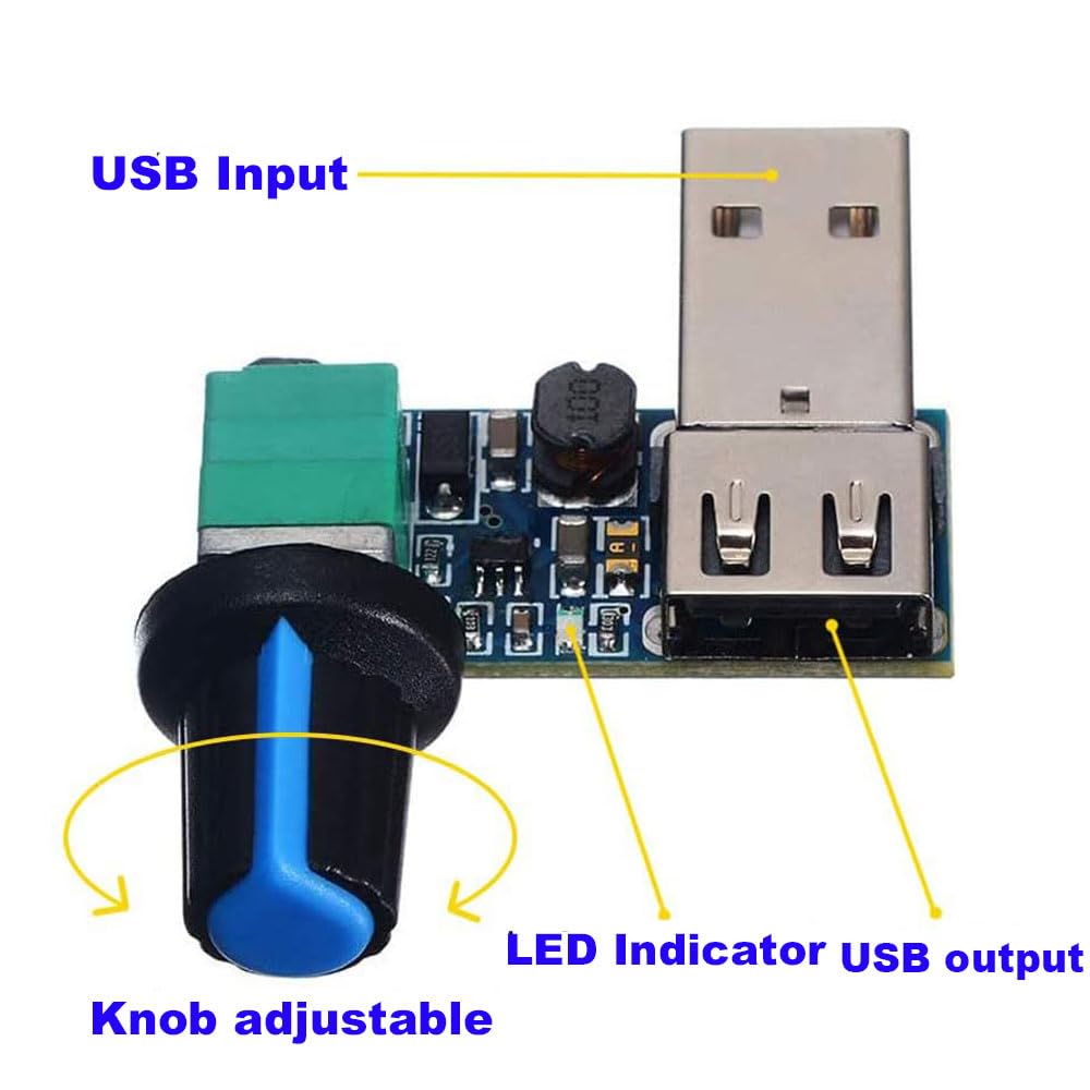 2 Regolatori Di Velocità USB Per Ventole 5W | DC 5V-12V A 2.5-7.5V, Con Manopola E Interruttore - Foto 8