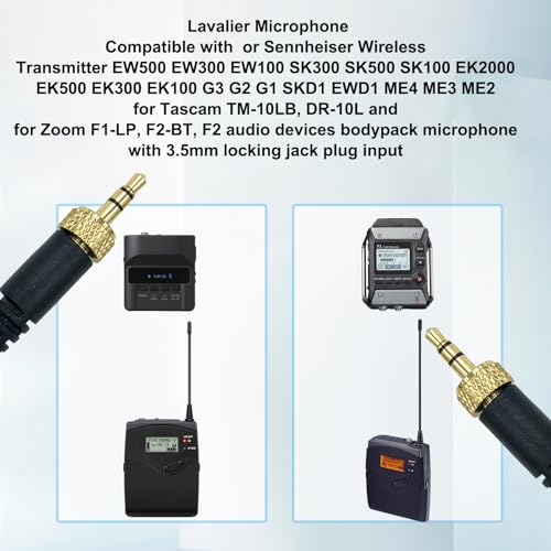 SPTSSWET 2 Pack Lavalier Microphone for Sennheiser Wireless Bodypack Transmitter Omnidirectional Condenser Wired Mic 3.5mm TRS Lapel for Lectures Live Streaming YouTube 5ft Black - Image 2