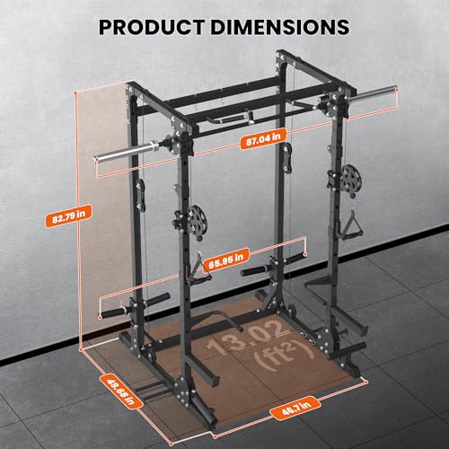 MEGASTAR Smith Machine, All-in-One Home Gym Power Rack with Cable Crossover, Dual 1:1 Pulley System for Two Users, 5 in 1 Heavy-Duty Squat Rack for Full-Body, Includes 11 Rack Attachments, T35 Black