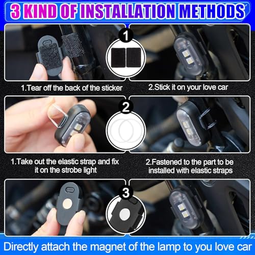 6 Stück Kabellose LED Lichter, 8 Farben Wasserdicht Blitzlicht mit Fernbedienung, Strobe Drone Light, Fußraumbeleuchtung Unterbodenbeleuchtung LED Innenraumbeleuchtung Blitzer für Drohne, RC-Auto