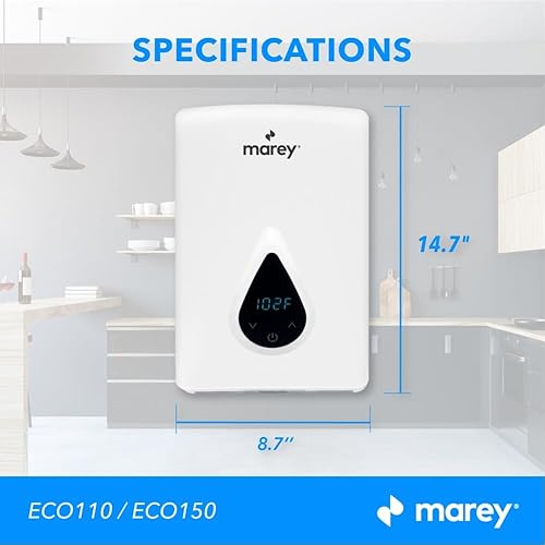 Miniatura 6 de Marey ECO110 calentador de agua eléctrico sin tanque para las regiones del sur de EE. UU., pequeño, blanco, 220 vatios, auto modulante de 11 kW, 3.0