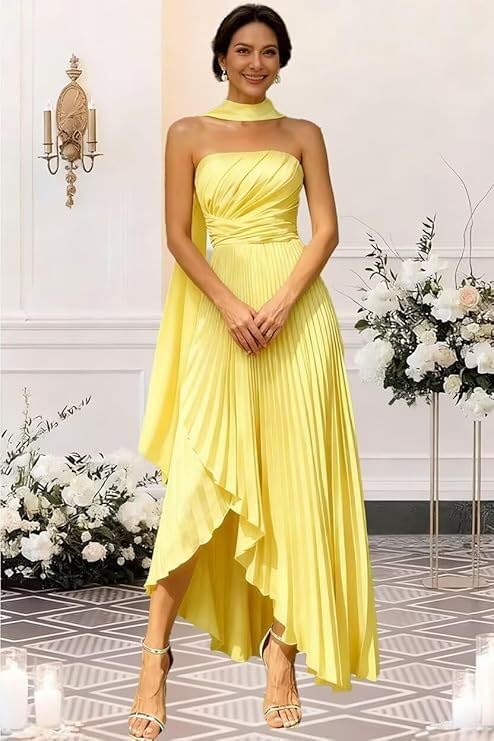 Pleated Strapless Bridesmaid Dresses for Women Formal Wedding Evening Party Gowns - Image 5