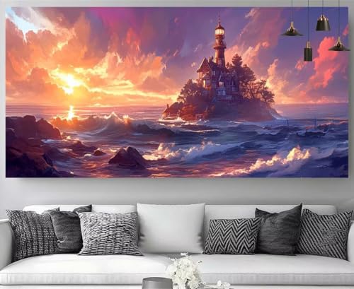 Diamond Painting XXL 60x180cm Phare au Coucher de Soleil Kit Complet Broderie Diamant M-Y173