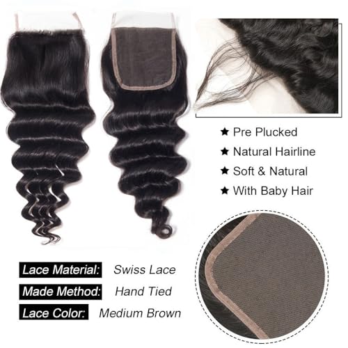 Cabello humano con cierre Diario de ondas profundas y encaje suizo 4x4 5