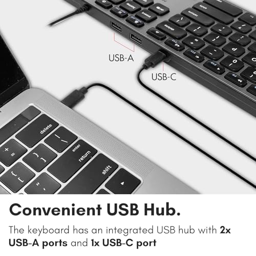 Macally Premium Wired USB C Keyboard with USB Ports (2X USB-A |1x USB-C Ports) - Wired Keyboard for Mac Mini/Pro, iMac, MacBook, iPad, and PC - Full Size Type C Connection