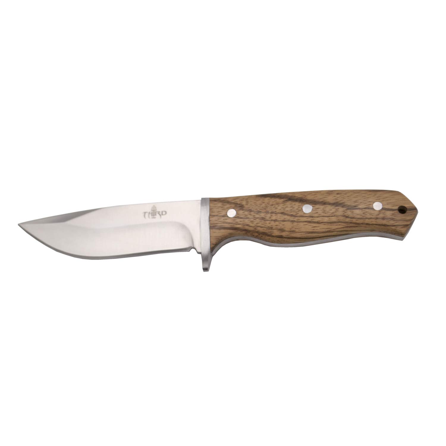 THIRD Cuchillo de Caza 16367ZW, con Hoja de Acero 440 de 10.6 cm Acabado Satinado, Mango de Madera. Incluye Funda de Piel