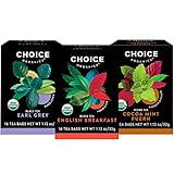 Picture of Choice Organic Teas Black Tea Variety Pack Sampler - Includes English Breakfast, Earl Grey, and Cocoa Mint Puerh Teas - Fair Trade - Compostable - 48 Organic Black Tea Bags (Pack of 3)