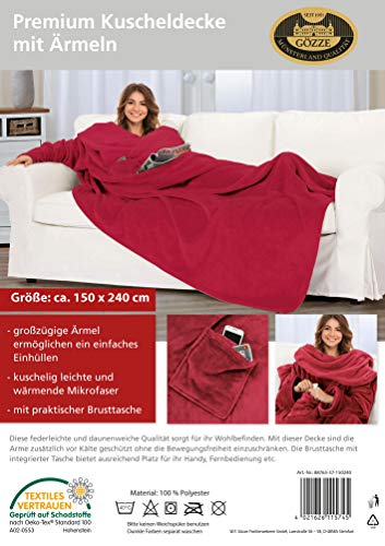 Gözze - Premium Kuscheldecke mit Ärmeln und Brusttasche, 150 x 240 cm - Rot – Ansicht 5