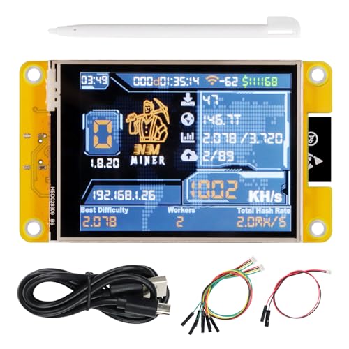 Freenove Bitcoin Miner NMMiner NerdMiner, ESP32 CYD 2.8 Inch Touch Display, 240x320 Pixel TN TFT LCD Screen ILI9341 Driver, Dual-Core 32-bit 240 MHz Microcontroller WiFi+BT, C Code LVGL Tutorial