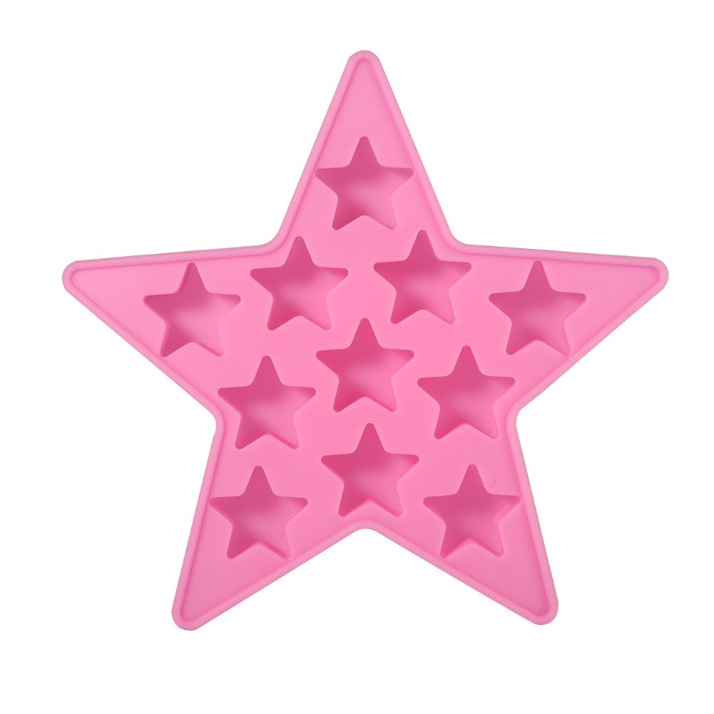 Five Star Shaped Cool Silicone Ice Cube Tray Freeze Mold Maker Tools for Club Bar Party Use for Making Homemade Cake, Candy, Chocolate, Gummy, Ice, Crayons, Jelly, and More(Pink)