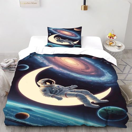 SOJFGSNAJ Astronauta lunaraa Edredón De Doble Capa tótem Suave Y Cómodo Chaqueta De Edredón De Microfibra Impresión 3D Juego De 2 Piezas Single（135x200cm）
