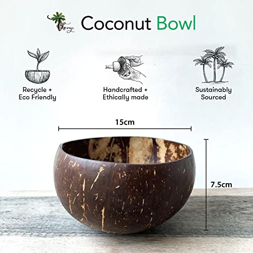 Image of Thenga Jumbo 900 ML Coconut Bowls with Wooden Spoon Sets | Eco-Friendly, Handmade & Durable | Large Natural Coconut Shell Bowls for Smoothies, Salads, Snacks, Desserts & More | Set of 6