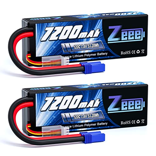 Zeee 2S Lipo Battery 7200mAh 7.4V 120C Hard Case RC Battery with EC5 Connector for RC Car Truck RC...