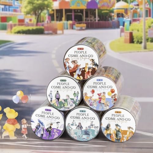 Alideco 6個 マスキングテープ かわいいロレトロアーバンフィギュア透明な耐水性 インク PET 粘着 テープ 広幅 DIY おしゃれ マステ シール (renlairenwang)